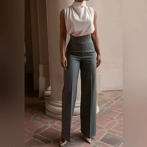 Micas Basic High-Waisted Wide Leg Trousers S UP-12 - Picture 2 of 5